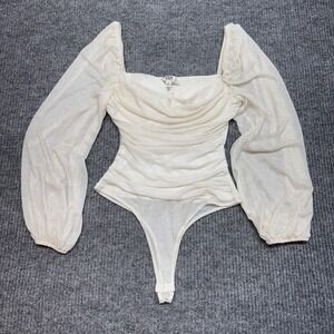 STEPS New York Womens Small Gold Glitter Bodysuit Sheer Sleeves Padded